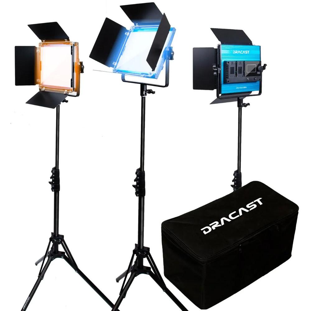 Dracast X Series LED500 Kit de Iluminación LED Bi-Color con 3 Paneles y Accesorios
