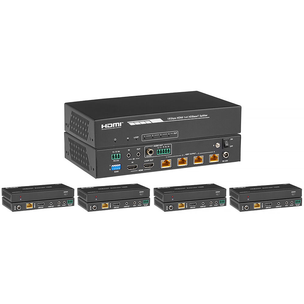 KanexPro Splitter Extender HDMI 1x4 4K UHD 60Hz con 4 Receivers, Soporte HDCP 2.2 y Audio