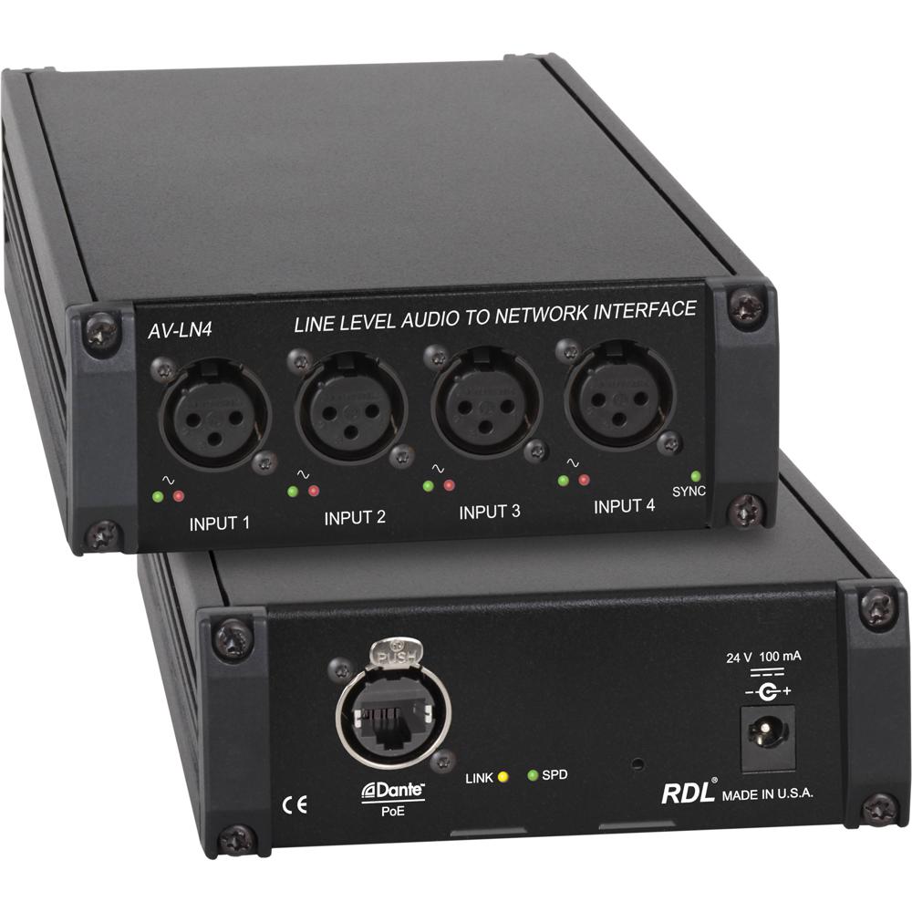 RDL AV-LN4 Interfaz de Audio a Red Dante de 4 Canales con 4 Entradas XLR y Salida RJ45 Neu