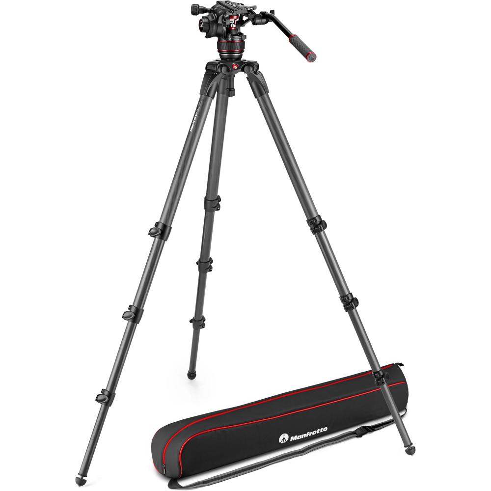 Manfrotto Cabezal de Video Fluido 608 Nitrotech con Trípode de Piernas de Carbono 536