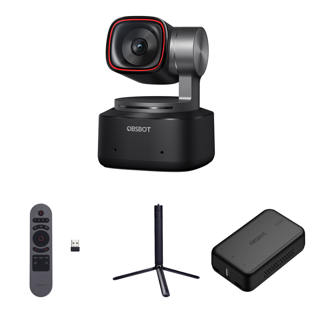 OBSBOT Tiny 2 Webcam PTZ 4K con Control Remoto, Trípode y Adaptador HDMI - 4x Zoom, Segui