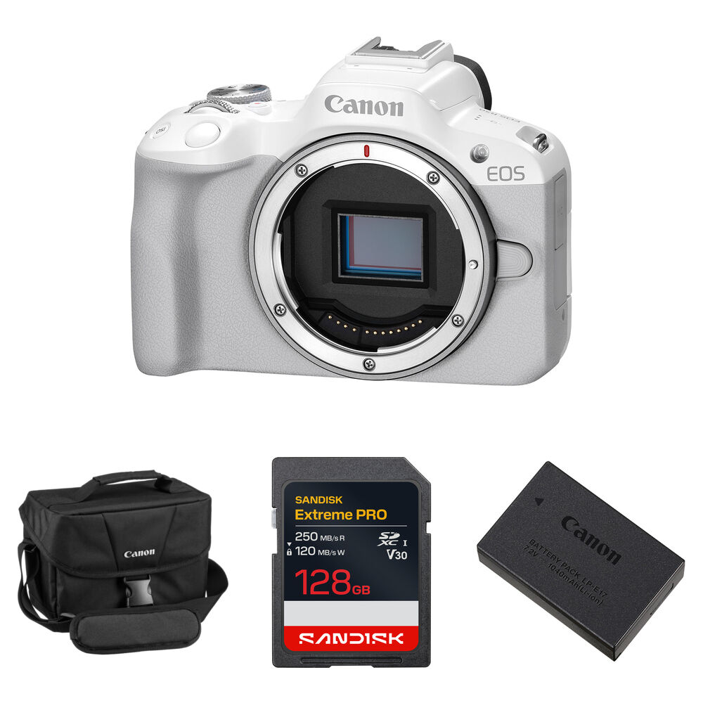 Canon EOS R50 Cámara Mirrorless 24.2MP con Kit Esenciales (Blanco) - Sensor APS-C, Proces