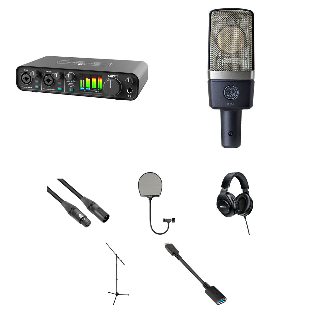 MOTU M4 Home Vocal Recording Kit - Interfaz de audio 4x4 USB Type-C, micrófono AKG C214,