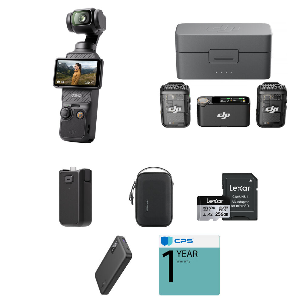 DJI Osmo Pocket 3 Vlog Combo Kit - Cámara Gimbal 4K120, Micrófono Inalámbrico y Baterí
