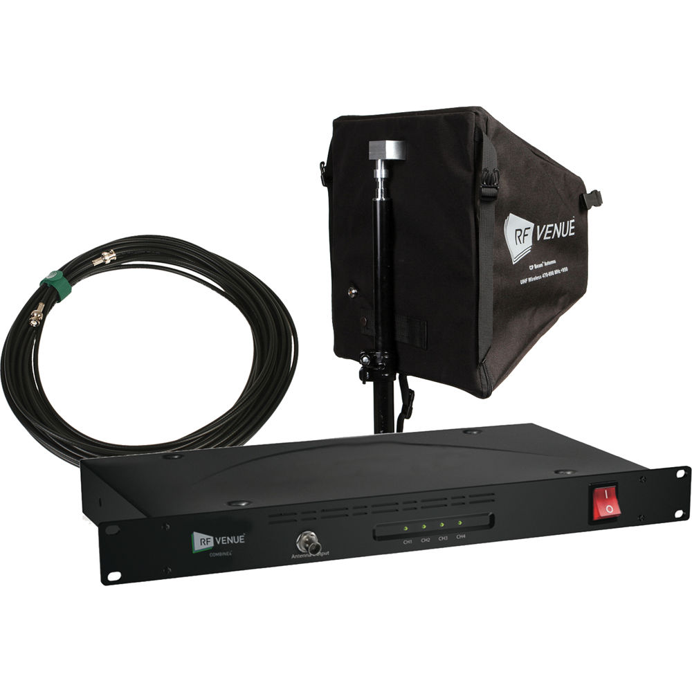 RF Venue COMBINE4 Antena Combinadora 4 Canales con Antena CP Beam y Paquete de Cables