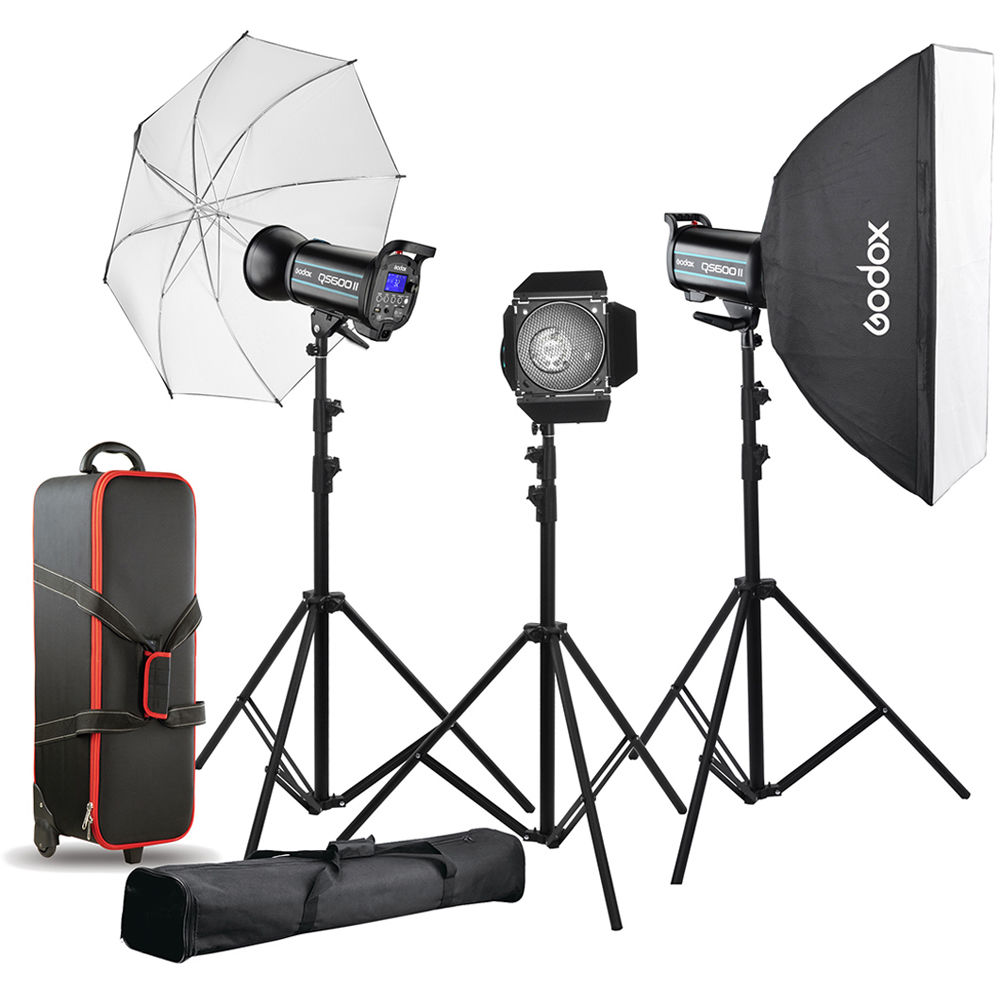 Godox Kit de Flash de Estudio QS600II con 3 Cabezas, 3 Soportes, Softbox 31.5x47.2"", Parag