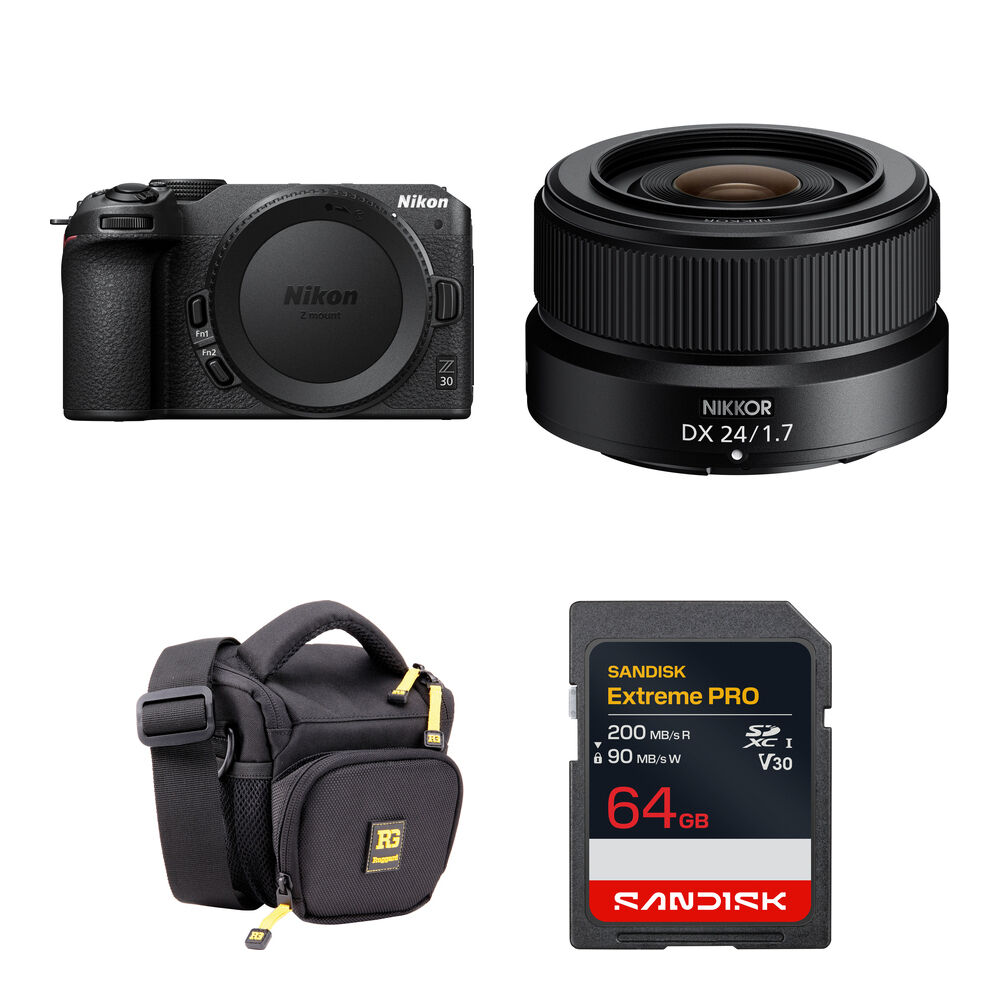 Nikon Z30 Cámara Sin Espejo con Lente NIKKOR Z DX 24mm f/1.7 y Accesorios Básicos
