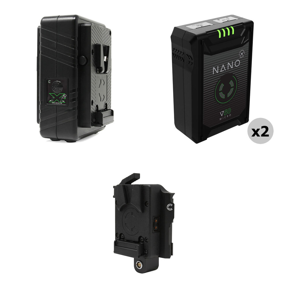 Core SWX NANO Micro 50 Kit - 2 Baterías Li-Ion V-Mount + Cargador Doble GPM-X2S para RED