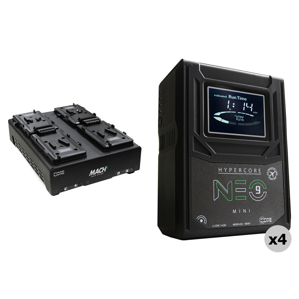 Core SWX Hypercore NEO 9 Mini 98Wh Kit de 4 Baterías con Cargador Cuádruple (V-Mount)