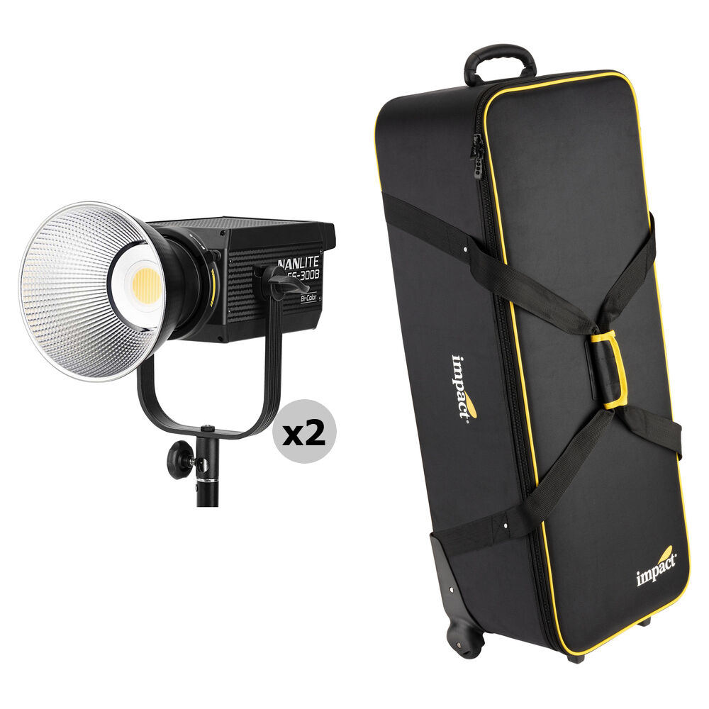 Nanlite FS-300B Kit de Monoluz LED Bi-Color con Bolsa Rodante - 2 Luces, 2700-6500K, Contr