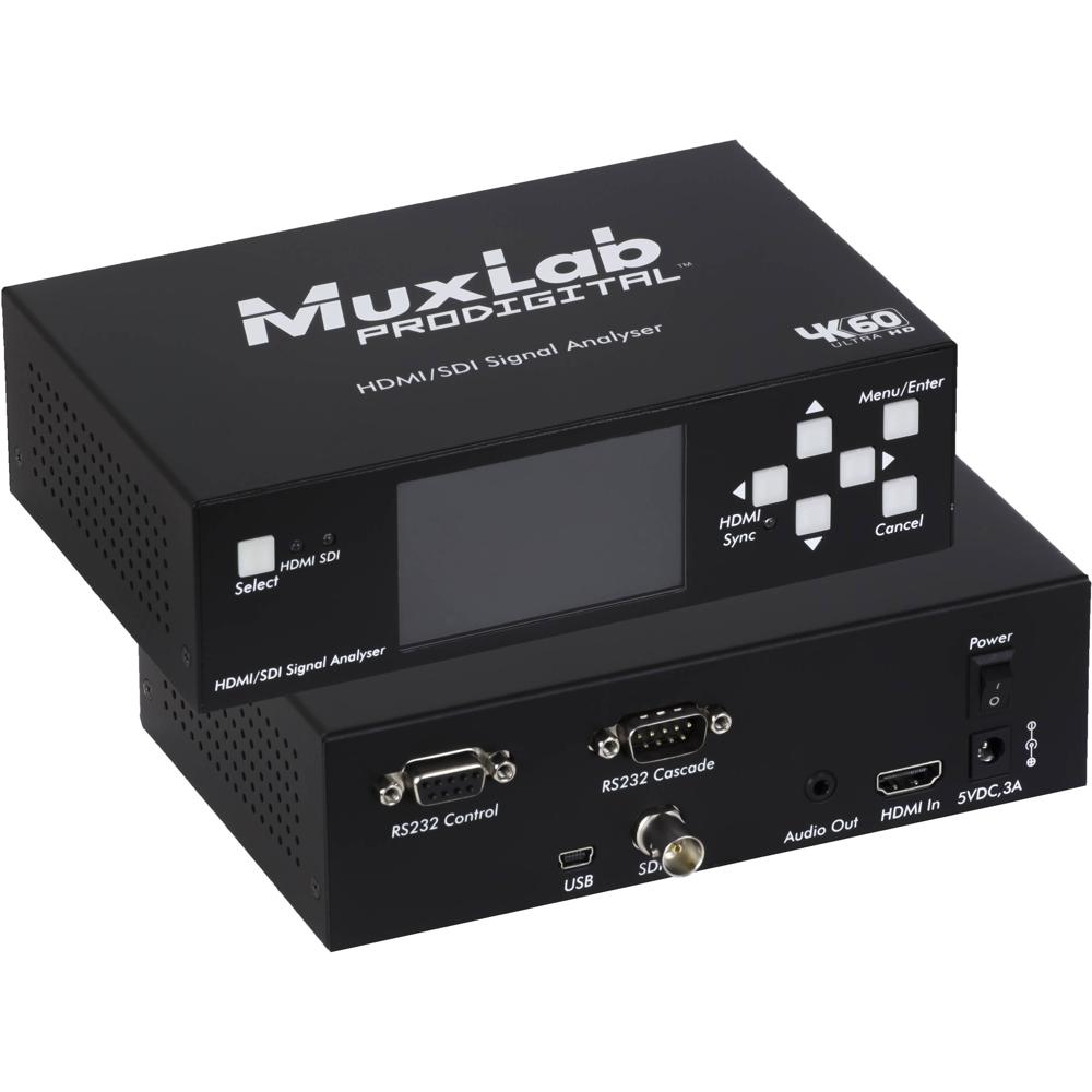 MuxLab Analizador de Señal HDMI 2.0/3G-SDI con Pantalla LCD de 3"" y Batería Interna Reca