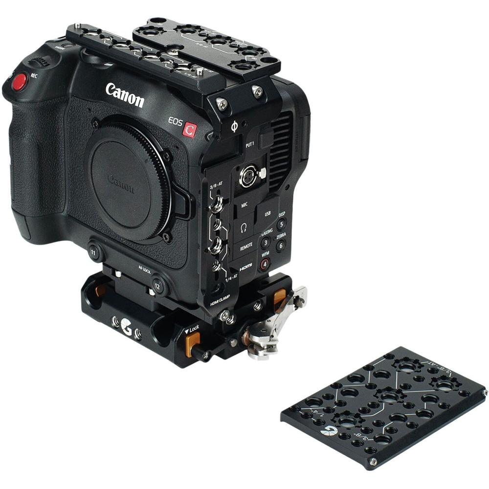 Bright Tangerine LeftField 3 Base Kit para Canon C70 - Baseplate, Dovetail, Riser, Placas