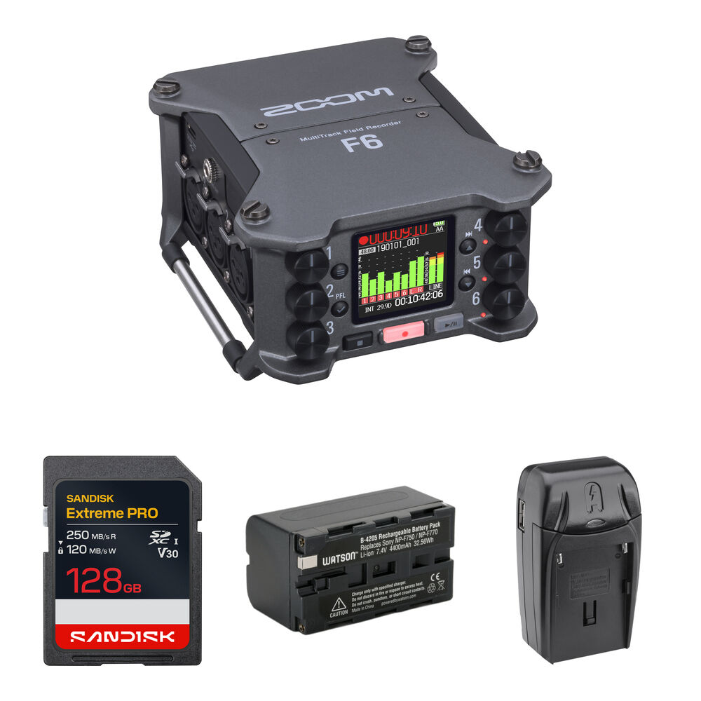 Zoom F6 Grabador de Campo Multitrack 6-Input 14-Track con Batería de Litio y Tarjeta SDXC