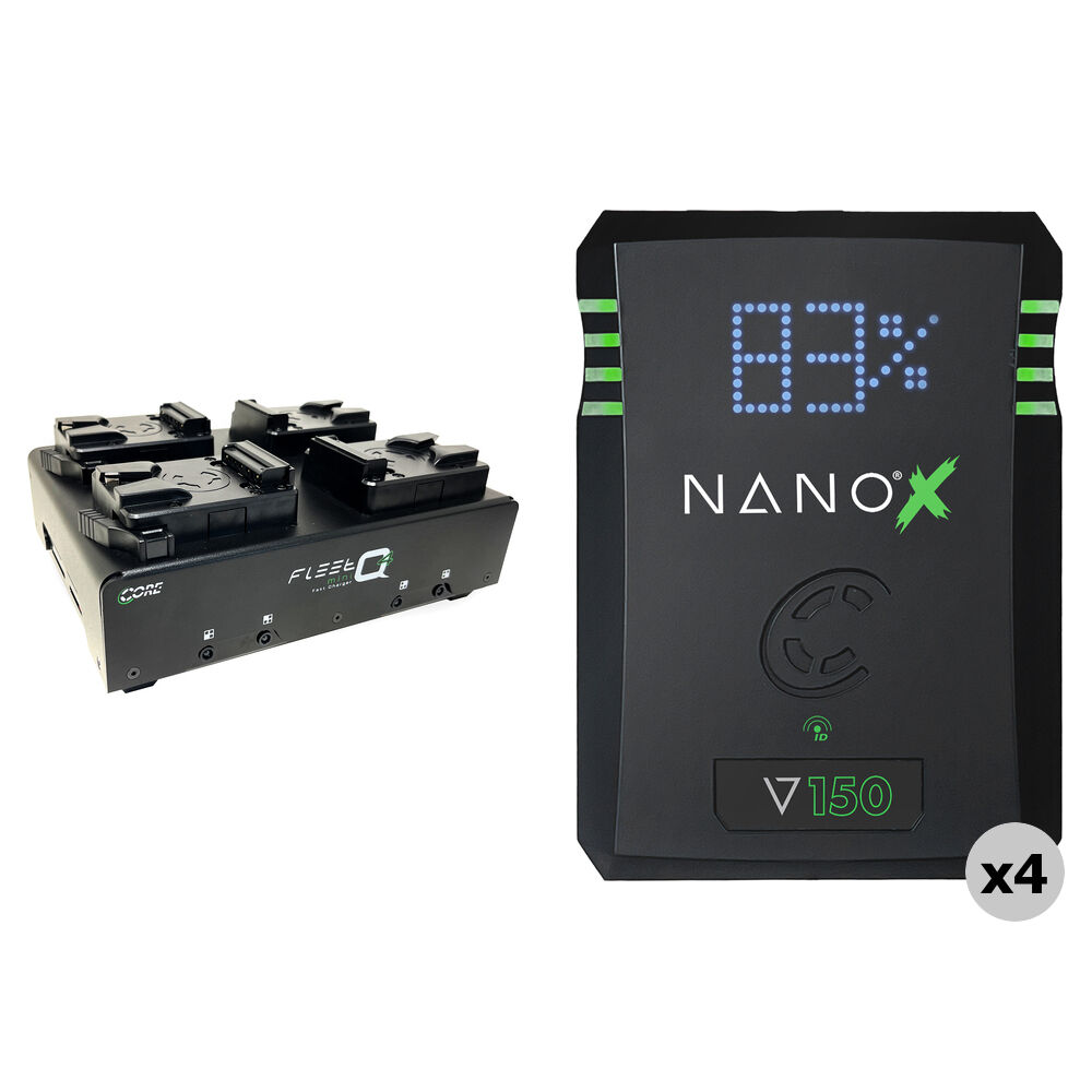 Core SWX Kit de 4 Baterías NANOX 150Wh V-Mount + Cargador Cuádruple Fleet Q4
