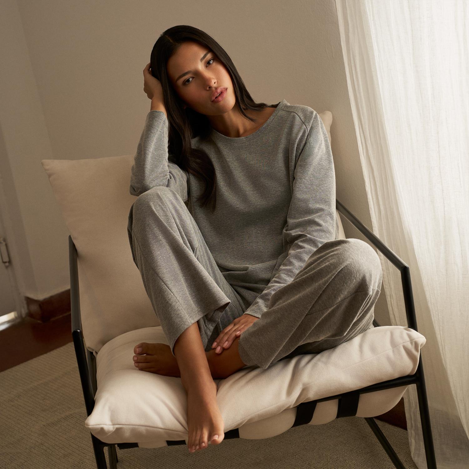 Pijama Mujer Relax Malabar Manga Larga Gris Melange Talla L