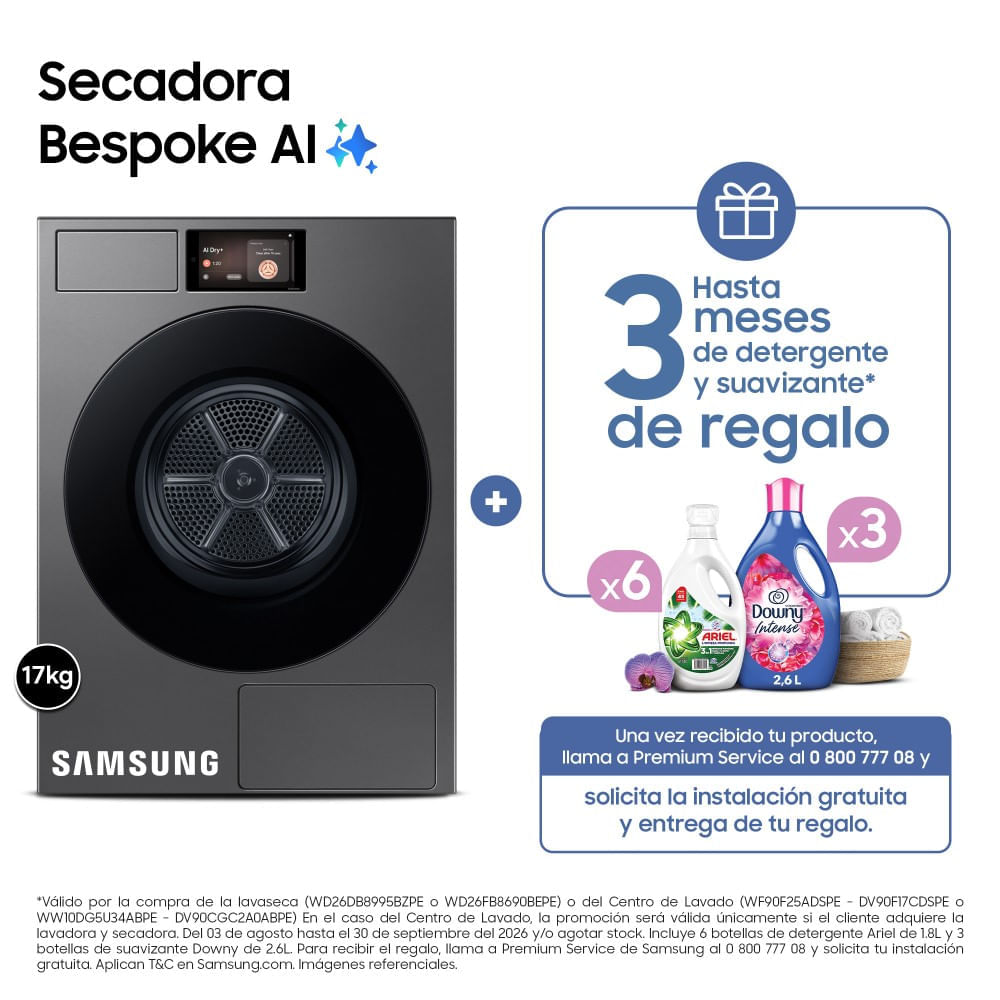 Secadora Samsung 17Kg DV90F17CDSPE Acero Oscuro