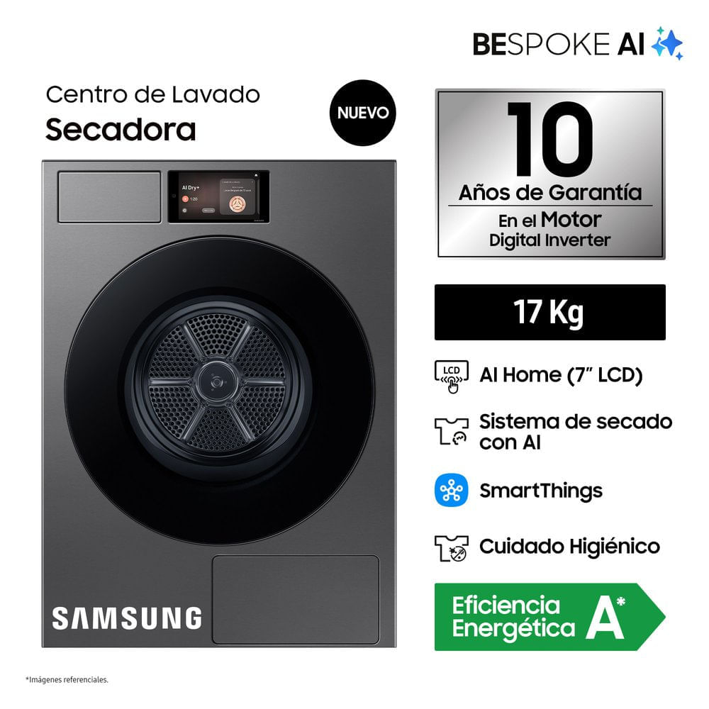 Secadora Samsung 17Kg DV90F17CDSPE Acero Oscuro