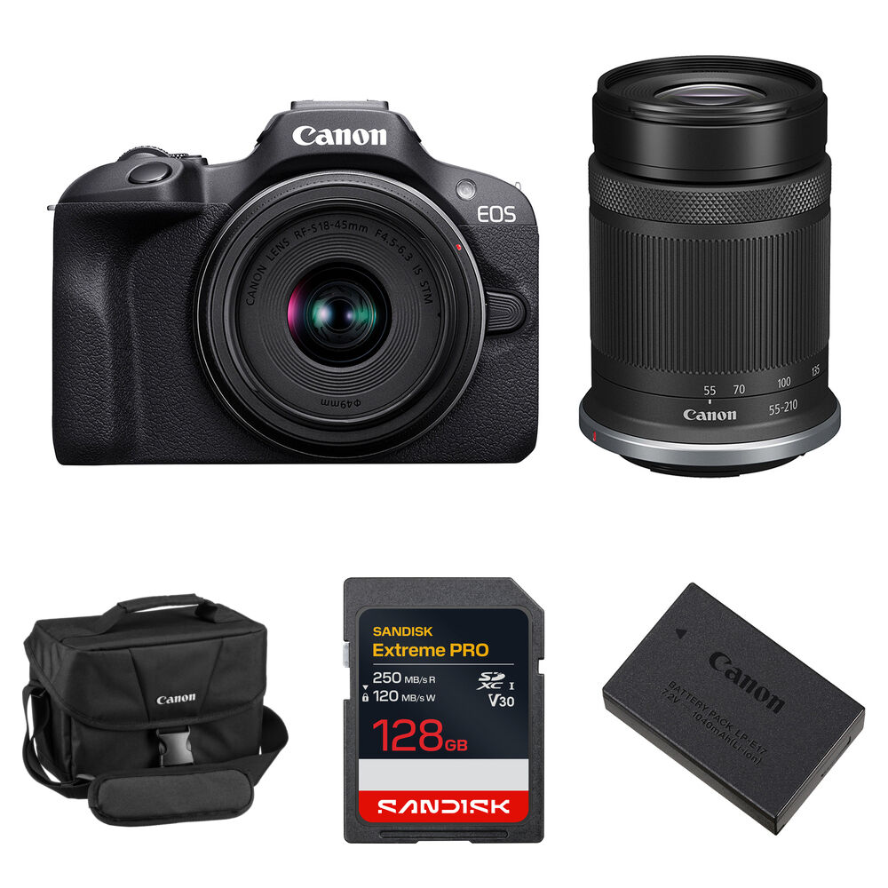 Canon EOS R100 Cámara Mirrorless con Lentes RF-S 18-45mm y RF-S 55-210mm, Kit Esenciales