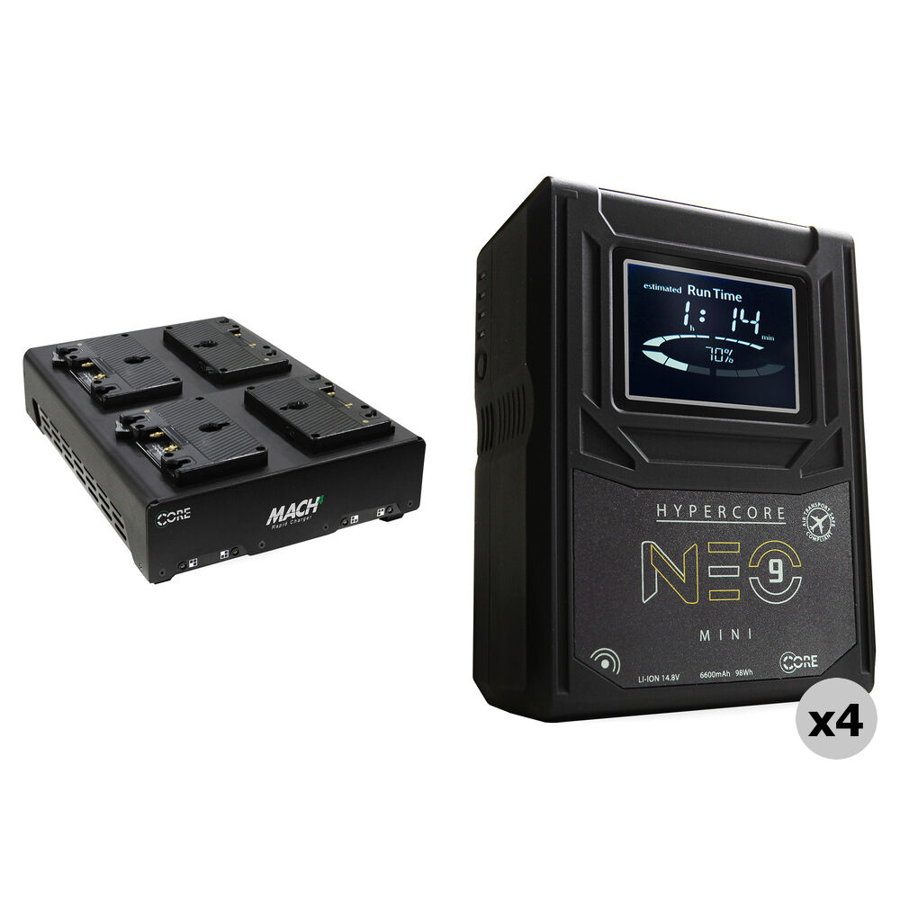 Core SWX Hypercore NEO 9 Mini 98Wh Kit de 4 Baterías con Cargador Cuádruple Gold Mount