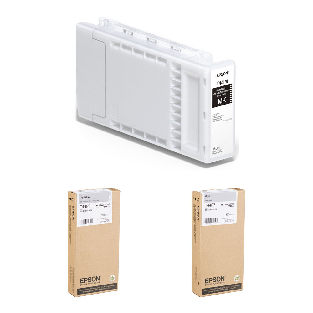 Epson Kit de Cartuchos de Tinta UltraChrome PRO12 350mL - Negro Mate, Gris Claro y Gris pa