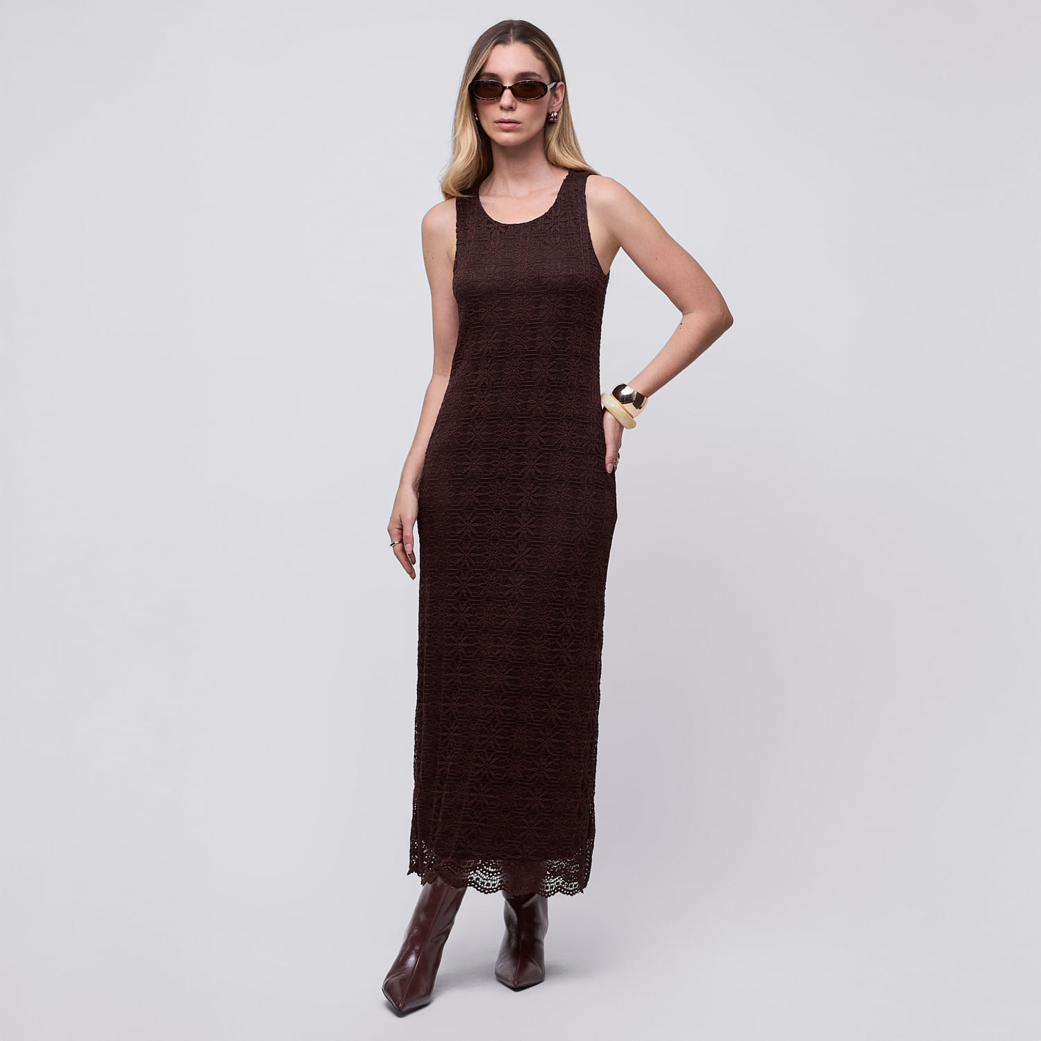 Vestido Midi Mujer Lace Malabar Marrón L