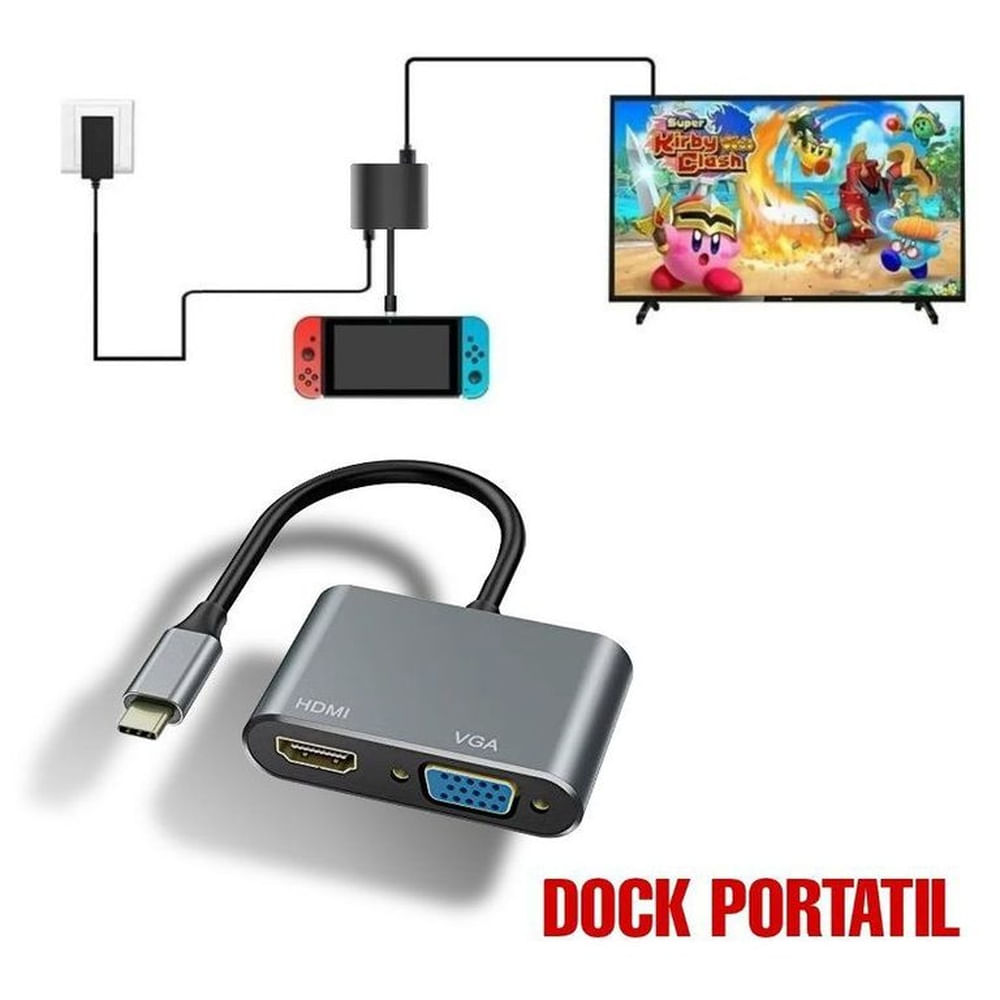 Dock nintendo switch docking station adaptador hdmi vga tv monitor