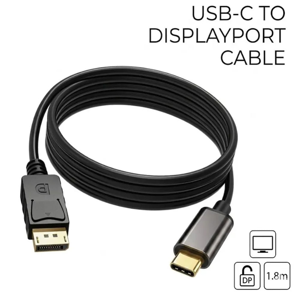 2 en 1 Cable Adaptador Audio Video Usb C Thunderbol A Display Port   Dp 1,8mt
