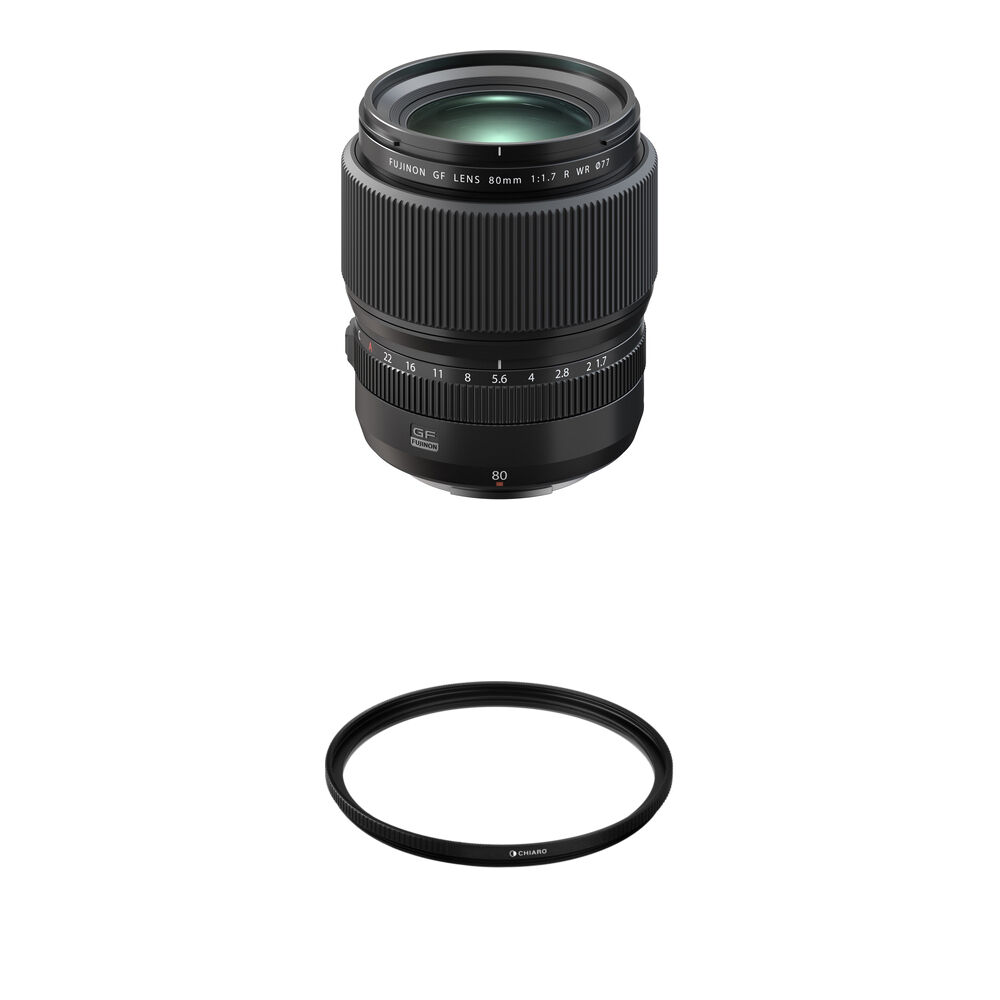 FUJIFILM GF 80mm f/1.7 R WR Lens con Filtro 77mm - Montura G, Sellado contra Polvo y Clima