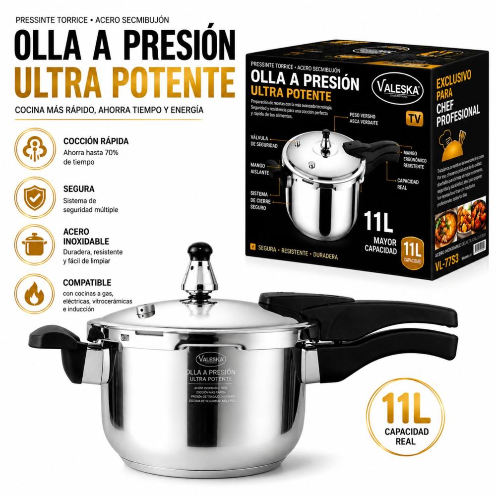 Olla a presión Valeska de acero inoxidable 11 litros