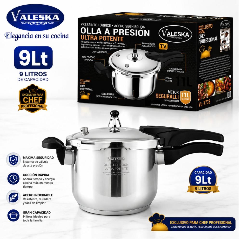 Olla a presión Valeska de acero inoxidable 9 litros