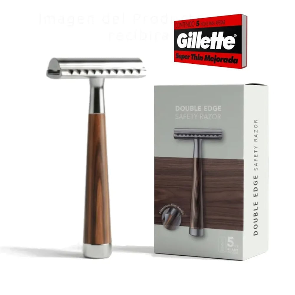 Máquina Afeitar Rasuradora Afeitadora Clásica METAL mango MADERA +Hojillas Gillette Unisex