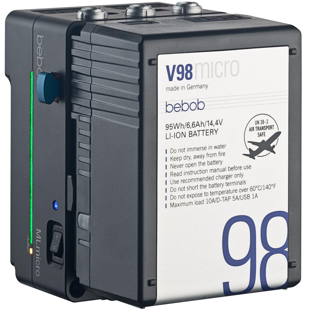 bebob MLmicro Batería Li-Ion V-Mount 14.4V 43Wh con Carga Rápida y Múltiples Salidas