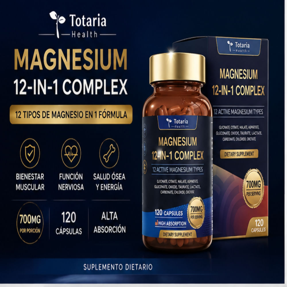 MAGNESIO 12 EN 1 TOTARIA HEALTH 700 MG 120 CAPSULAS DE ALTA ABSORCION PARA MUSCULOS