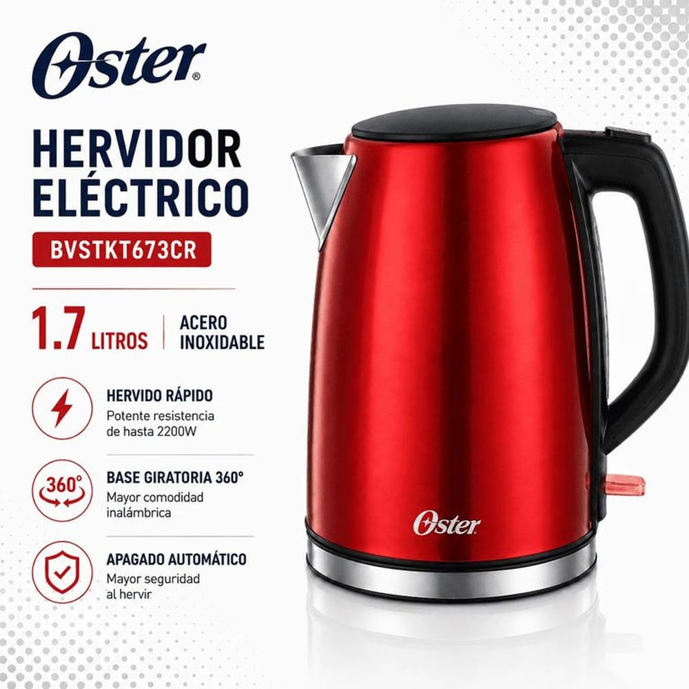 Hervidor Eléctrico Oster BVSTKT673CR 1.7 Litros Acero Inoxidable Rojo