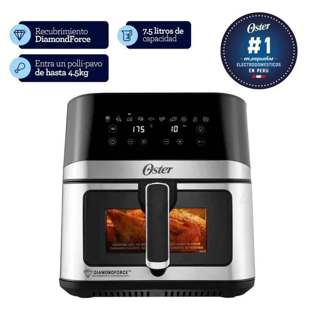 Freidora De Aire Oster Digital 7.5L Ventana Y Luz CKSTAF75WDSSDF