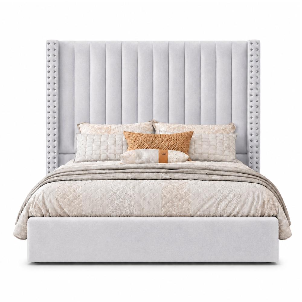 Cama Tapizada Listón con Tachuelas LeMueble Plata Queen