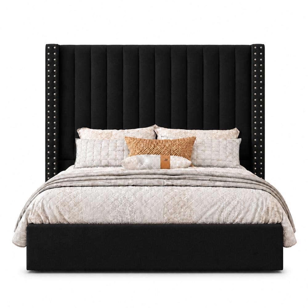 Cama Tapizada Listón con Tachuelas LeMueble Negro Queen