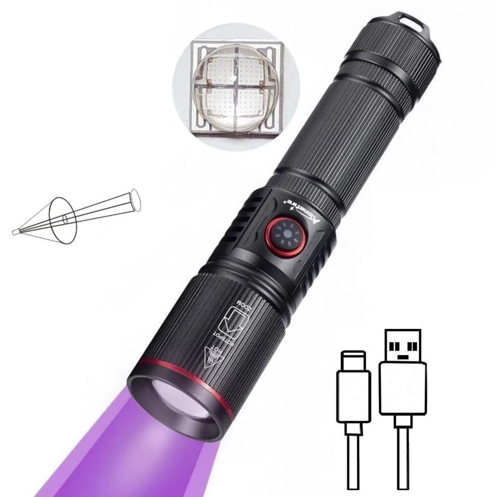 Linterna UV 365nm SV96 Recargable USB C para Detección de Billetes Documentos y Manchas