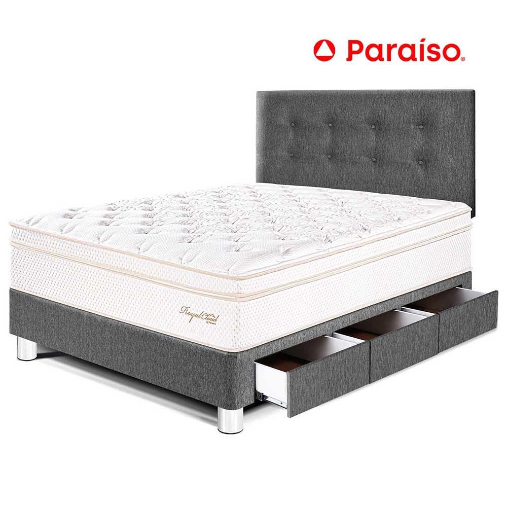 Dormitorio Royal Cloud Con Cajones Gris 1.5 Plz