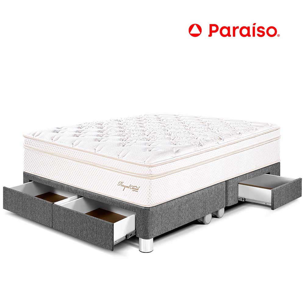 Cama Royal Cloud Con Cajones - Gris Queen