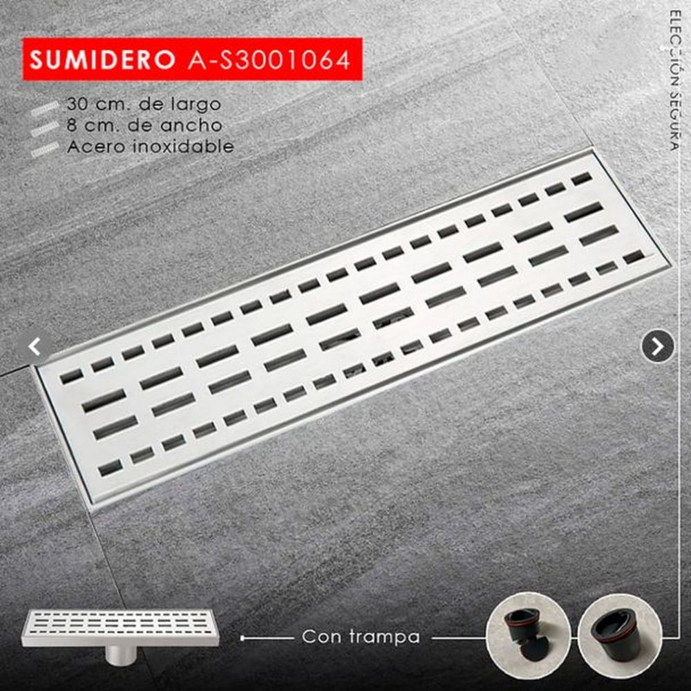 SUMIDERO DECORATIVO RECTANGULAR SATINADO A-S3001064 Acero
