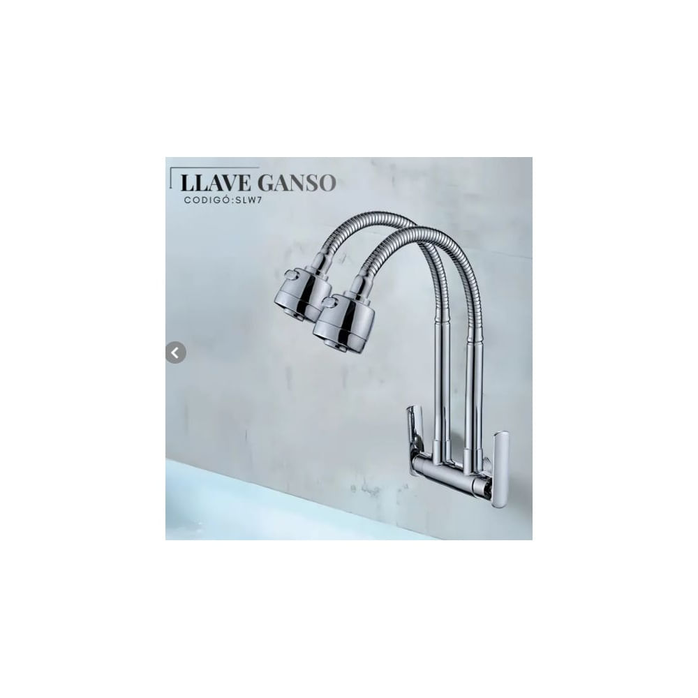 LLAVE PARA COCINA A PARED DOBLE PICO FLEXIBLE PROJECT CROMADO