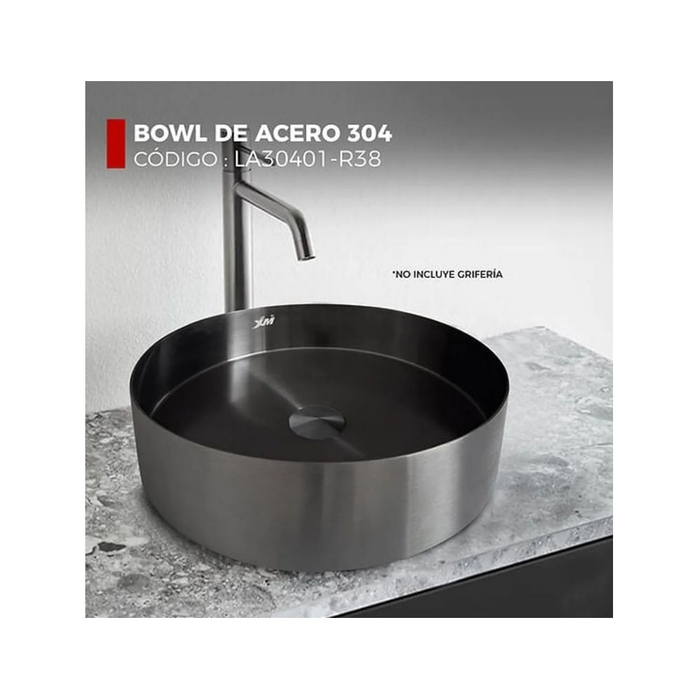 BOWL CIRCULAR DE ACERO CON DESAGÜE NEGRO LA30401-R38 Negro