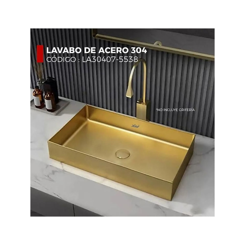 LAVADERO RECTANGULAR DE ACERO DORADO CON DESAGÜE LA30407-5538 Dorado
