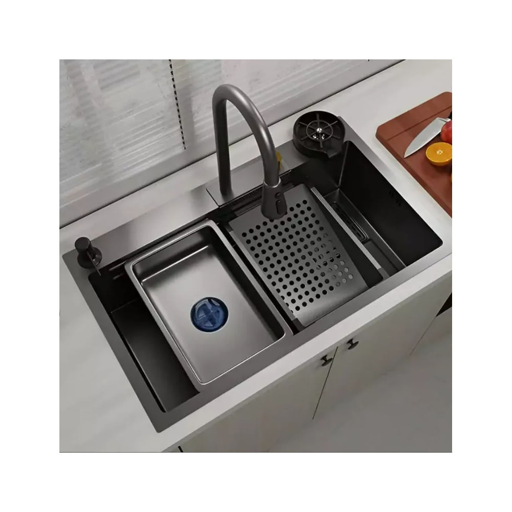 LAVADERO DE COCINA MULTIFUNCIONAL ACERO INOX NEGRO DLX-7546B Negro