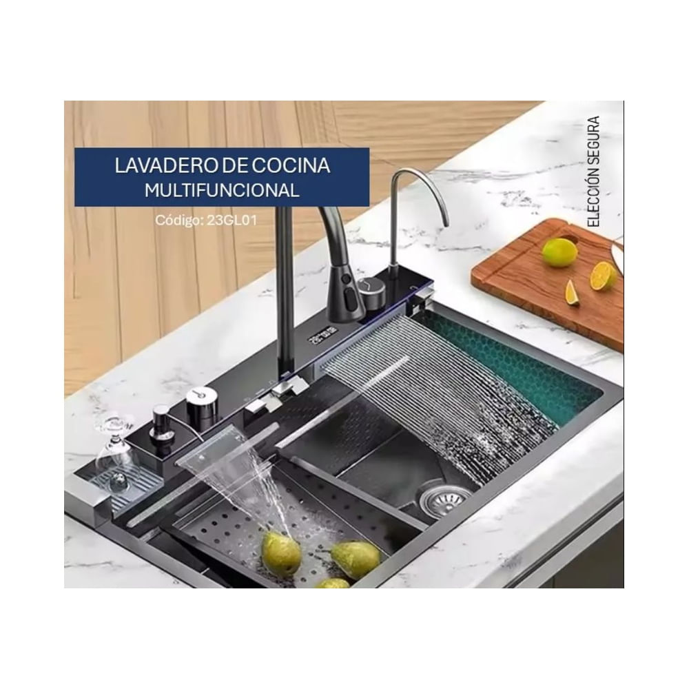 LAVADERO DE COCINA MULTIFUNCION DIGITAL 5 TECLAS Negro
