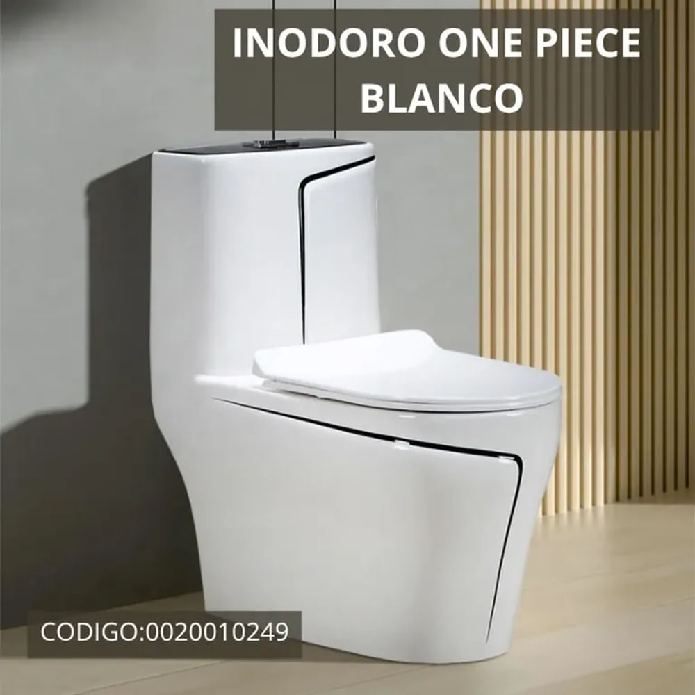 Inodoro One Piece Minimalista Blanco con Líneas Negras Cuadrado 8285