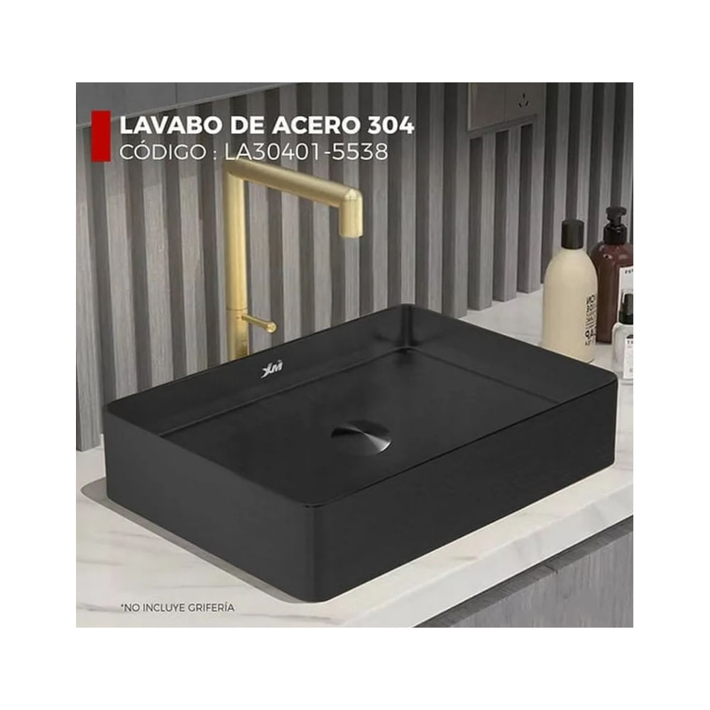 LAVADERO RECTANGULAR DE ACERO CON DESAGÜE NEGROLA30401-5538 Negro
