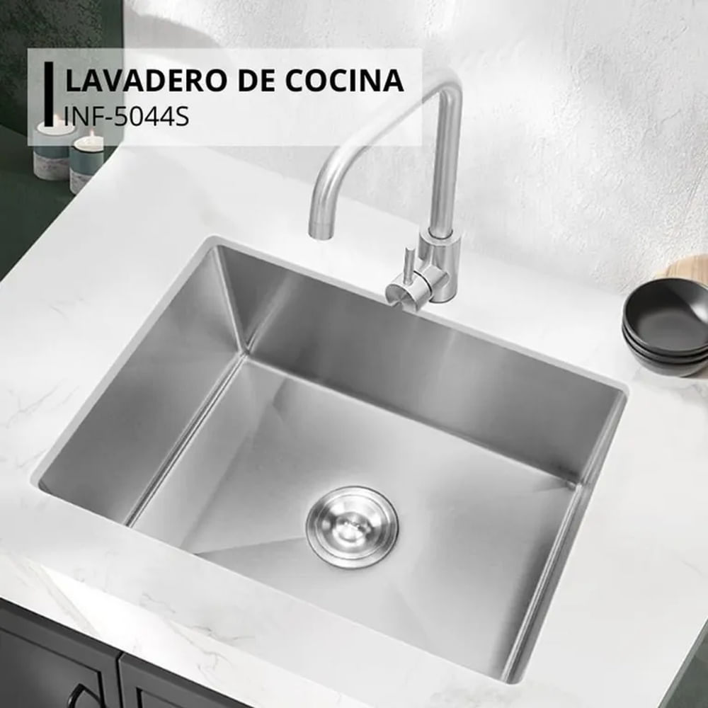 Lavadero Rectangular Satinado Acero Inoxidable con Canastilla Acero