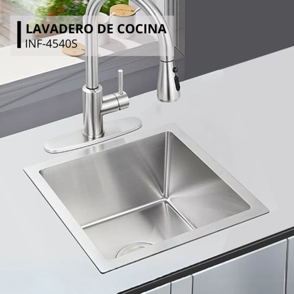 Lavadero Compacto Satinado Acero Inoxidable con Dispensador y Canastilla Acero
